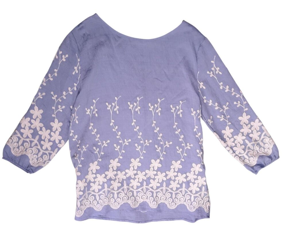 Ana & Rose Purple Boho Embroidered Blouse - 3/4 Sleeve - Size S